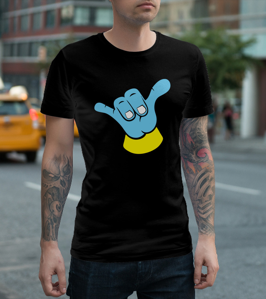 Hang Loose Shaka Big Blue Cartoon Hand Gesture T-Shirt