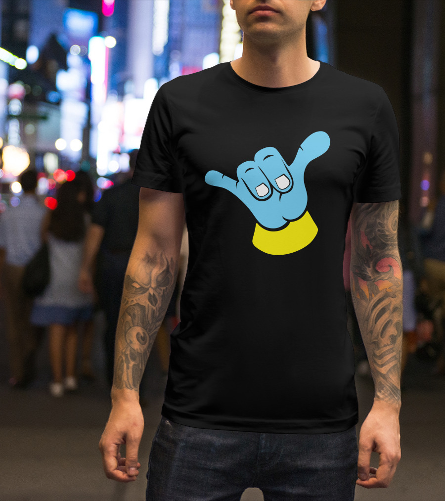 Hang Loose Shaka Big Blue Cartoon Hand Gesture T-Shirt