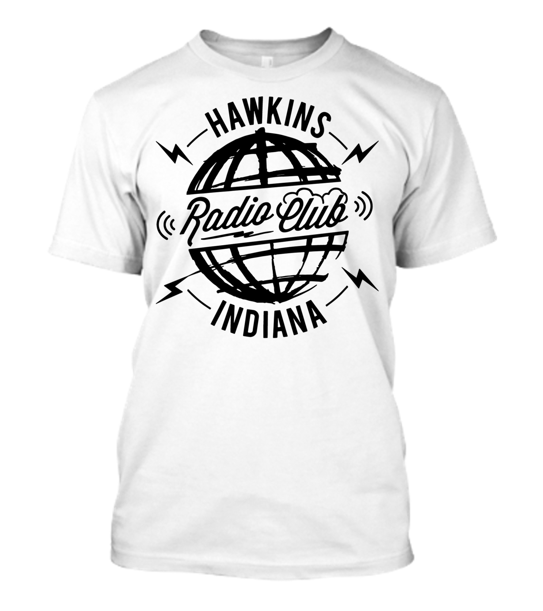 Hawkins Indiana Radio Club Globe With Lightning Bolts T-Shirt
