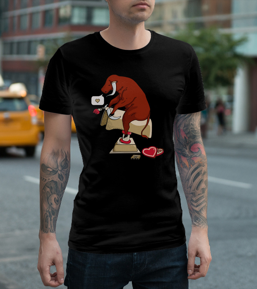 Bull On Phone With Rose And Cassette Tape In Love Message T-Shirt
