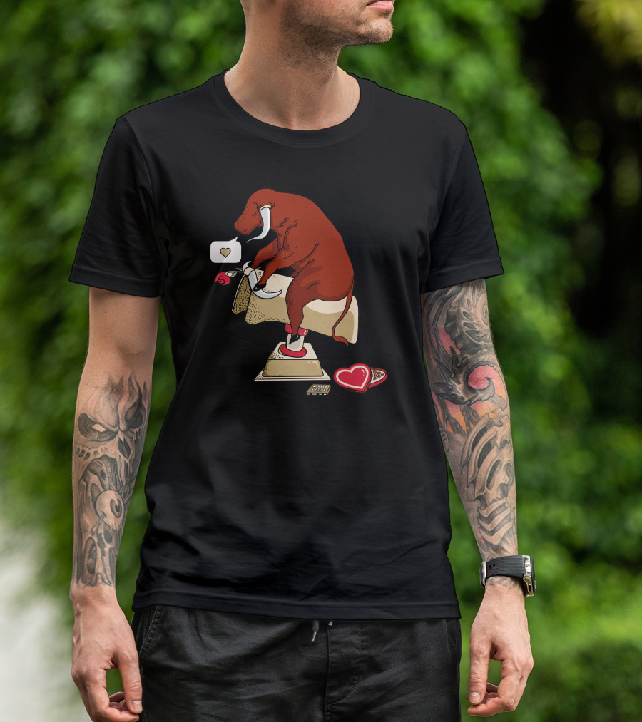 Bull On Phone With Rose And Cassette Tape In Love Message T-Shirt