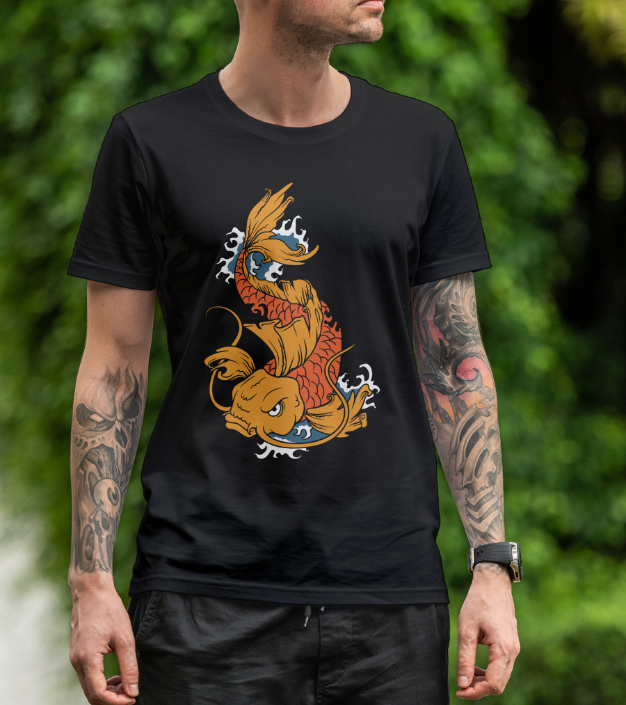 Koi Fish Art With Water And Waves Japan T-Shirt
