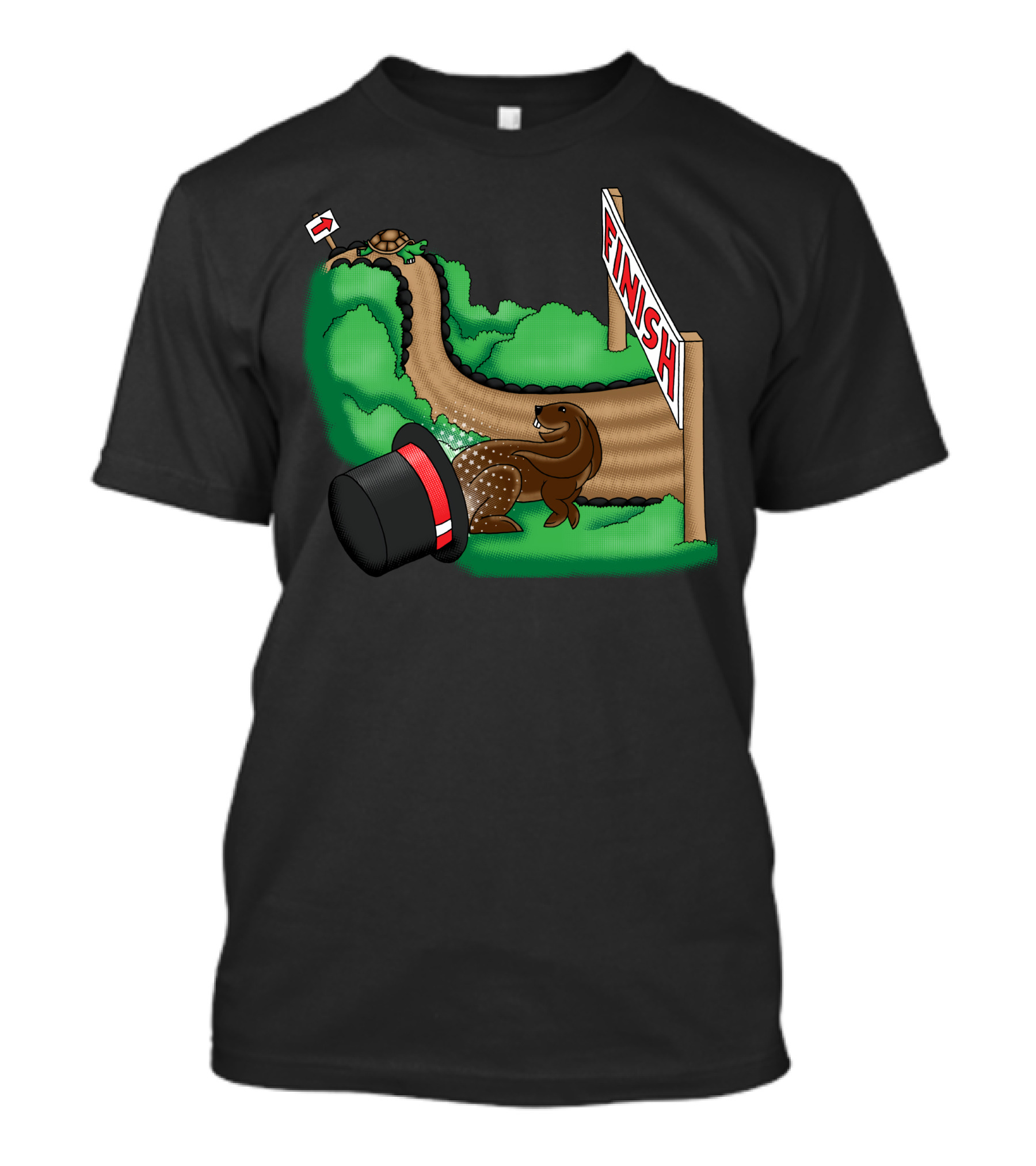 Tortoise And Hare Top Hat Finish Line Race T-Shirt