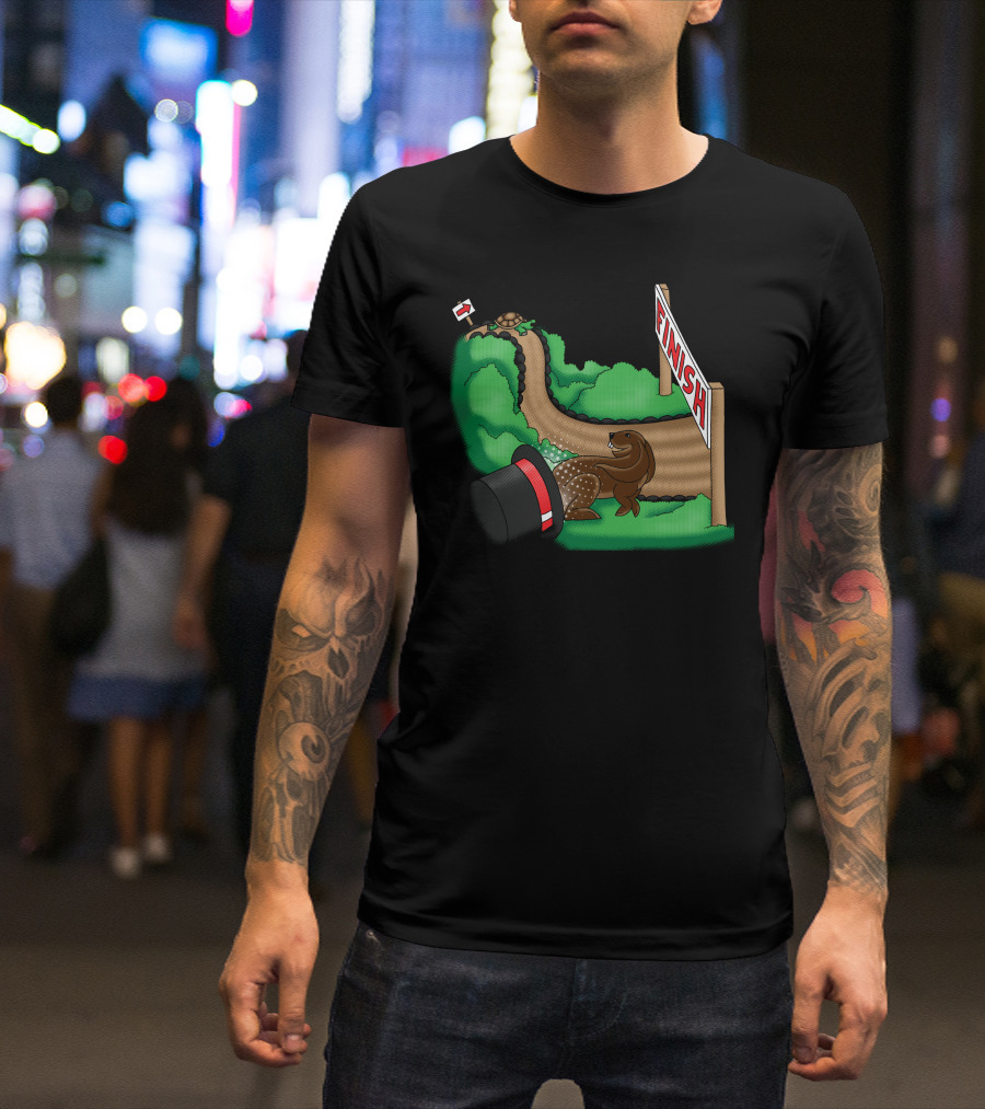 Tortoise And Hare Top Hat Finish Line Race T-Shirt