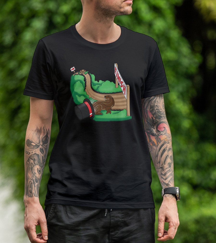 Tortoise And Hare Top Hat Finish Line Race T-Shirt