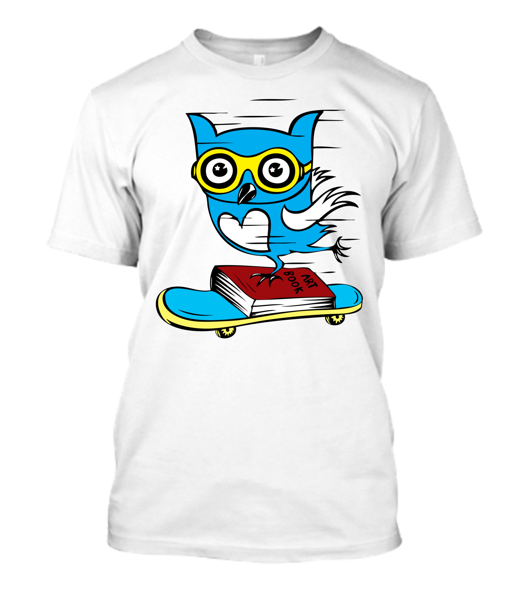 Owl With Art Book Riding Skateboard T-Shirt