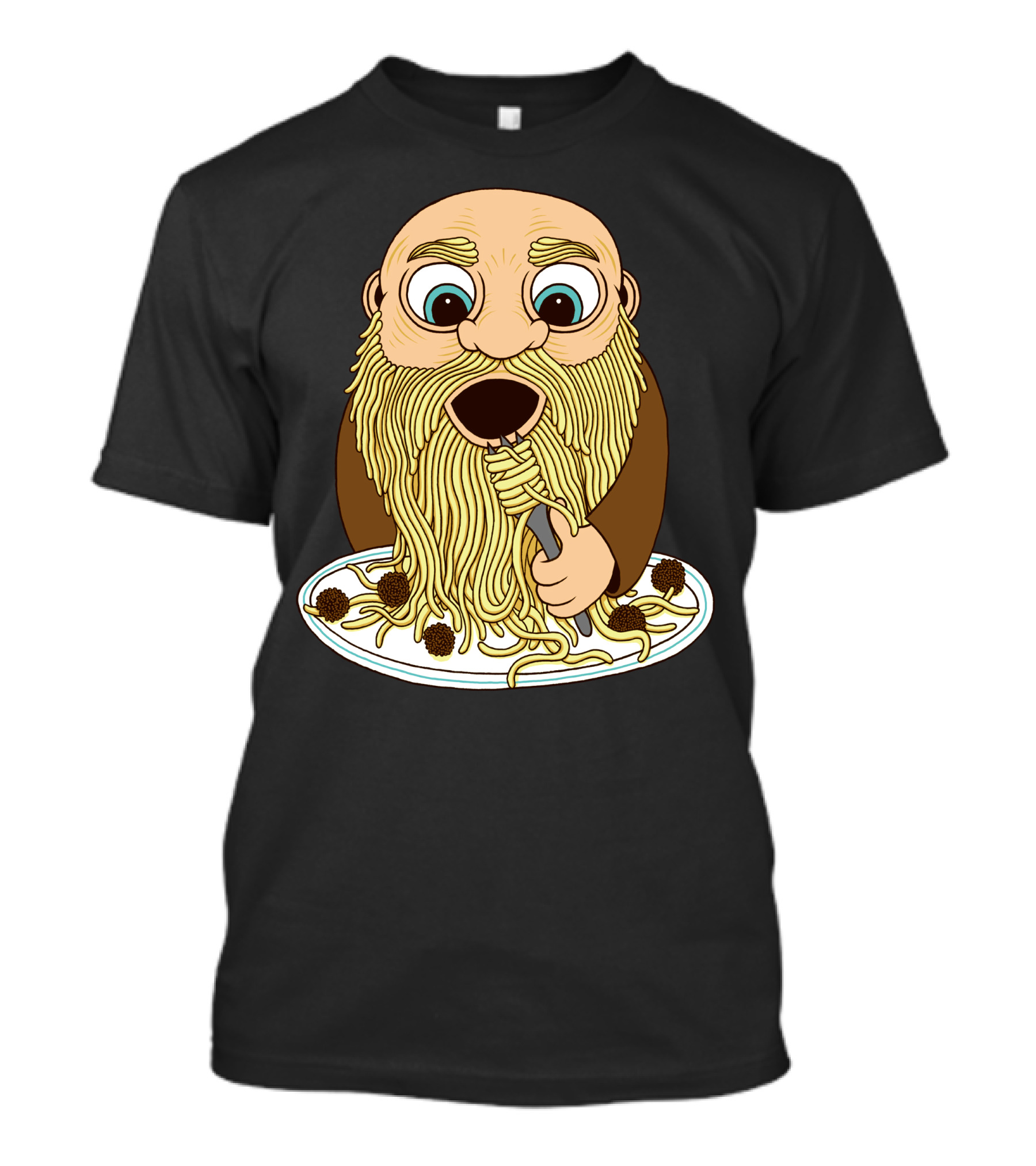 Papa Pasta Spaghetti Beard Eating Cartoon Character T-Shirt