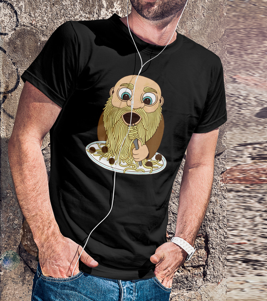 Papa Pasta Spaghetti Beard Eating Cartoon Character T-Shirt
