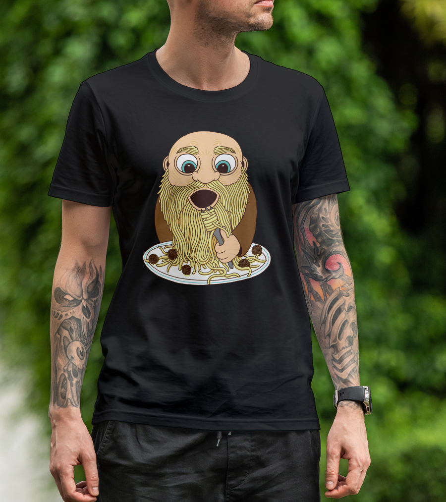 Papa Pasta Spaghetti Beard Eating Cartoon Character T-Shirt