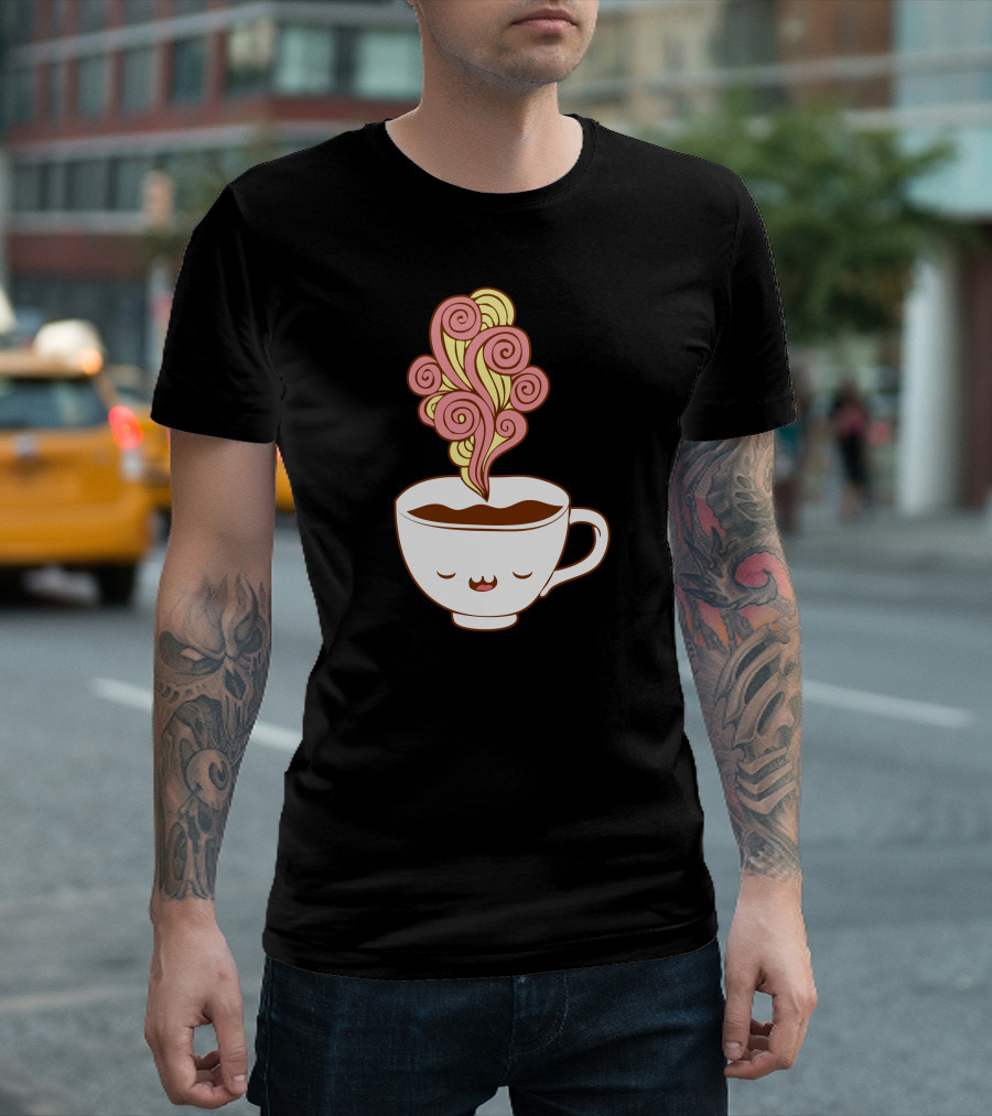 Saturday Coffee Relaxing Whimsical Cup with Steam Swirls T-Shirt