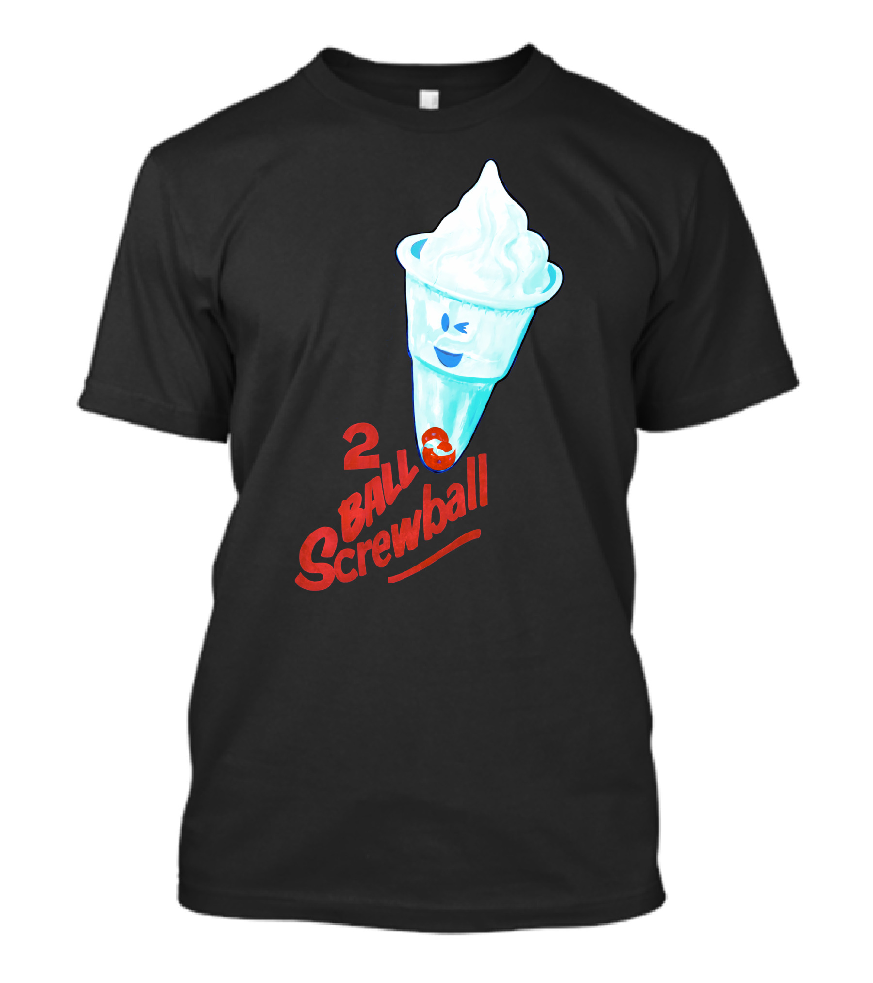 2 Ball Screwball Ice Cream Cone Winking Face T-Shirt