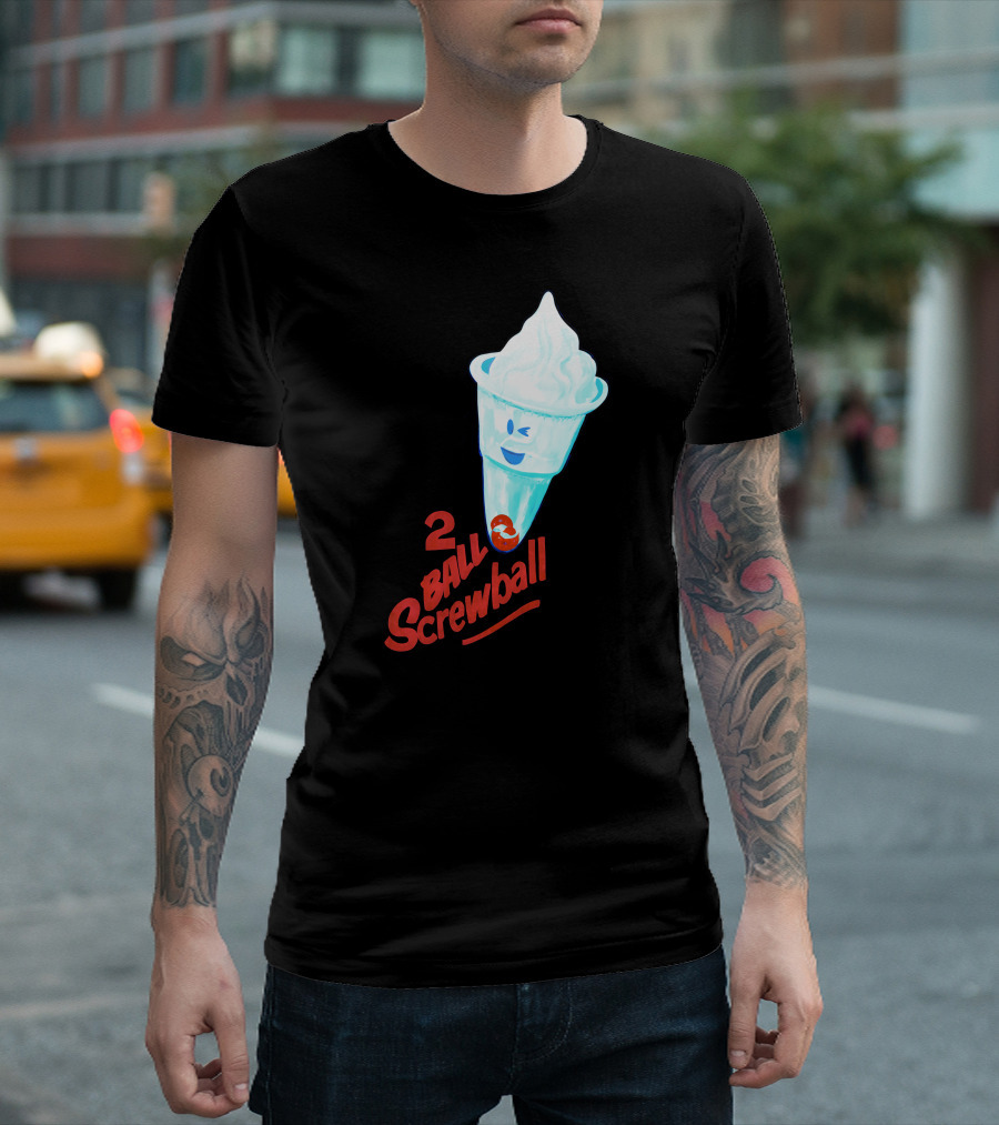 2 Ball Screwball Ice Cream Cone Winking Face T-Shirt