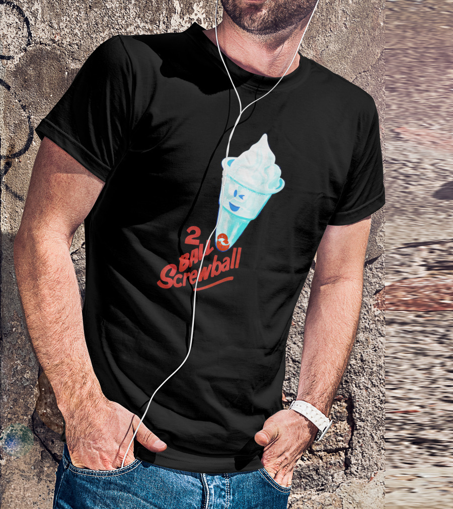 2 Ball Screwball Ice Cream Cone Winking Face T-Shirt