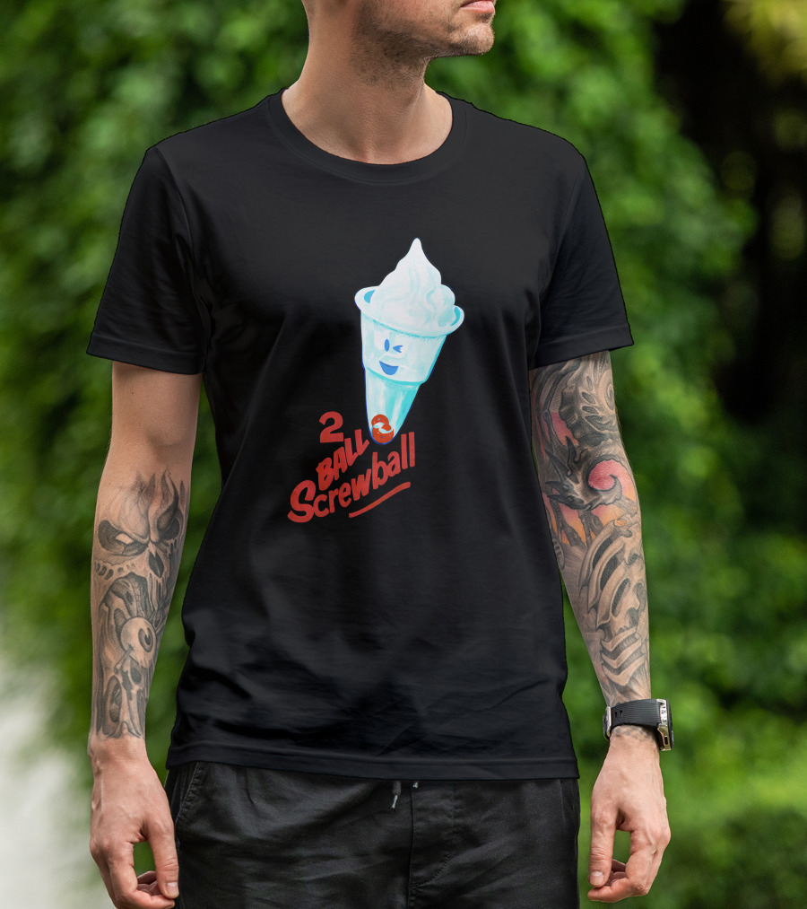 2 Ball Screwball Ice Cream Cone Winking Face T-Shirt