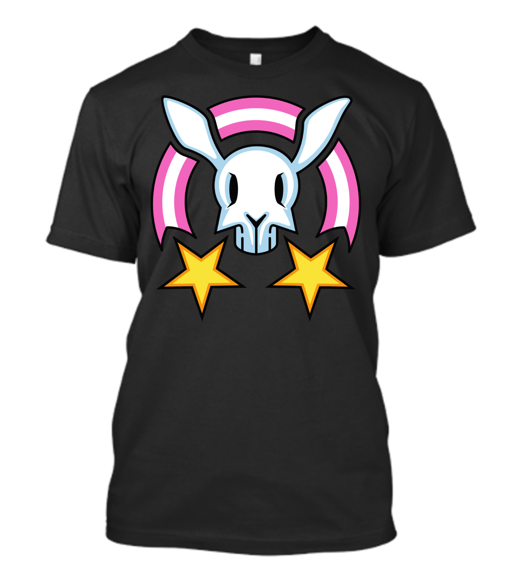 Skull Bunny Logo With Pink Arc And Yellow Stars T-Shirt