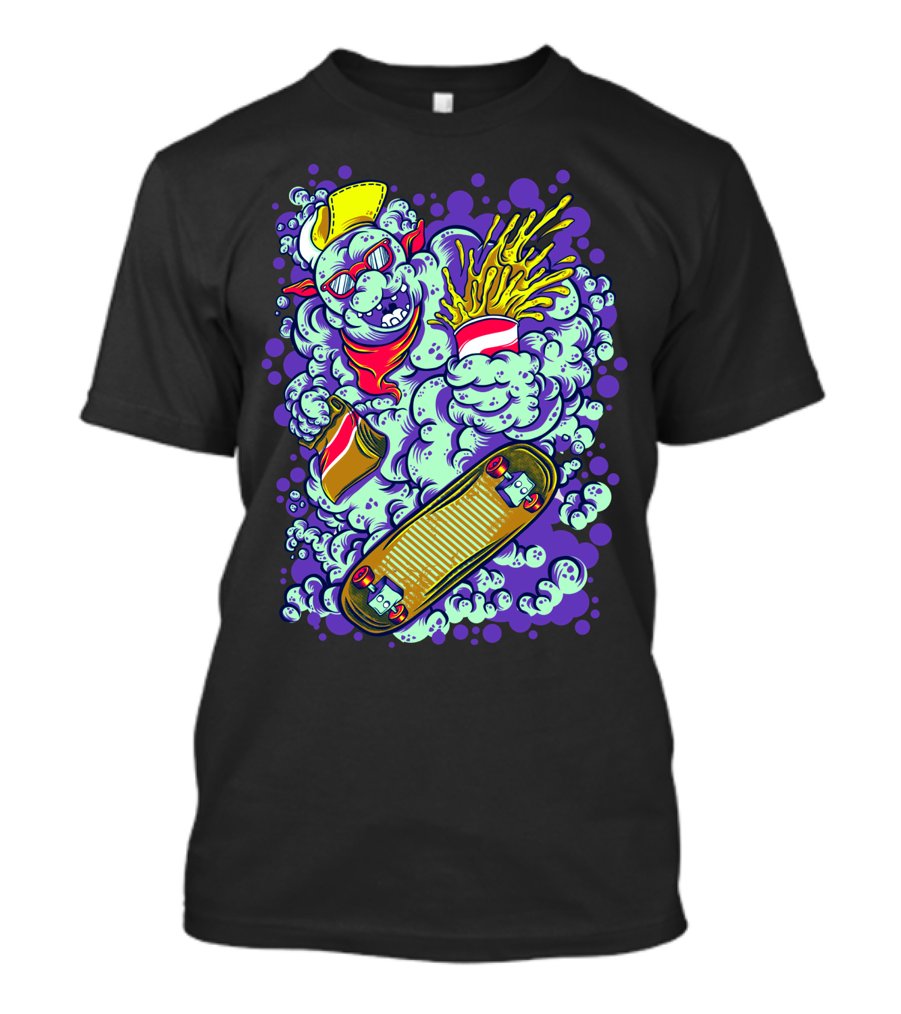 Snowman Monsta Skateboarding With Soda Splash T-Shirt