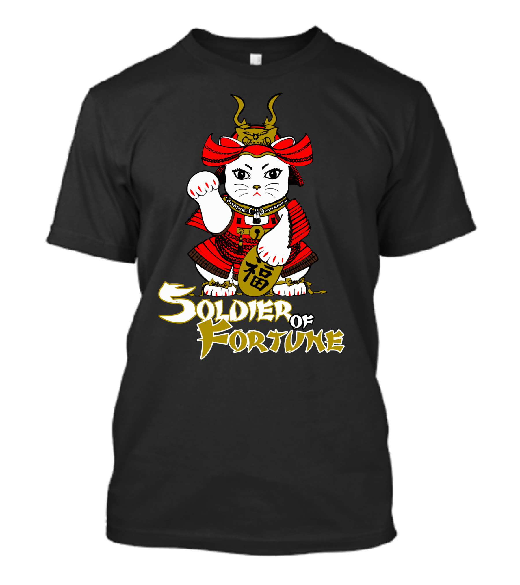 Soldier Of Fortune Samurai Cat With Maneki-Neko Charm T-Shirt