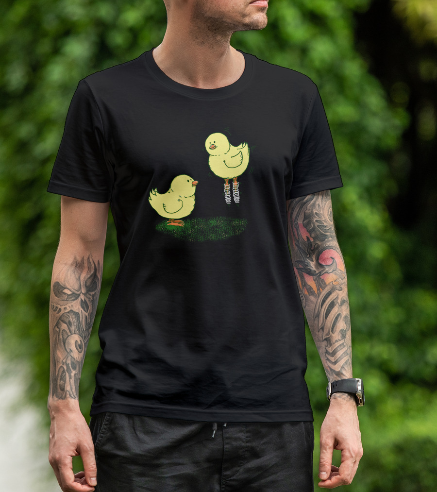 Spring Chicken Bouncing On Grass With Springs Under Feet T-Shirt