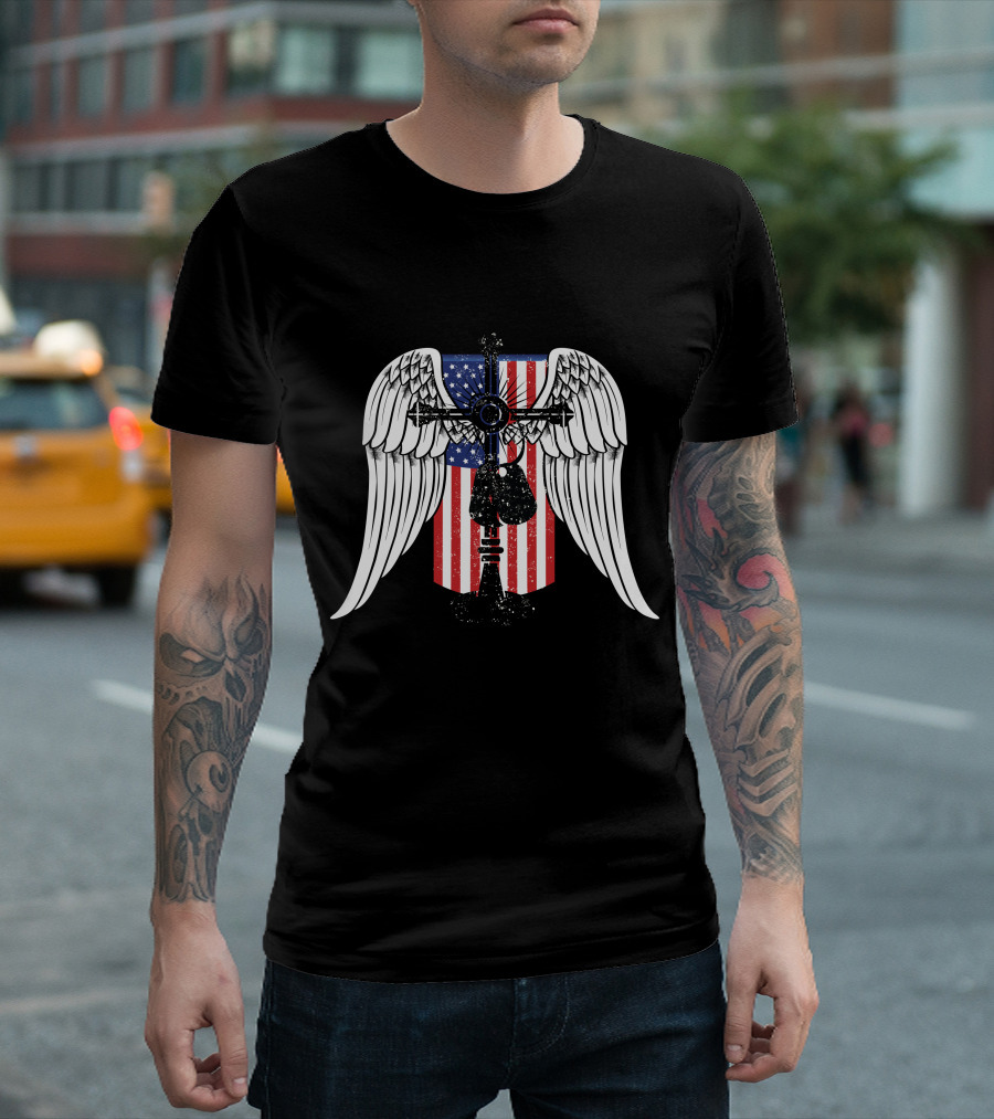 Stand For The Flag Kneel For The Cross American Flag Wings Cross T-Shirt