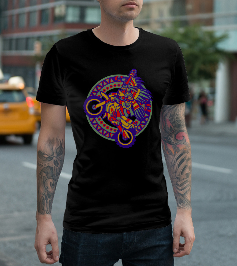 The First Motorcycle Aztec Warrior Motocross Adventure T-Shirt