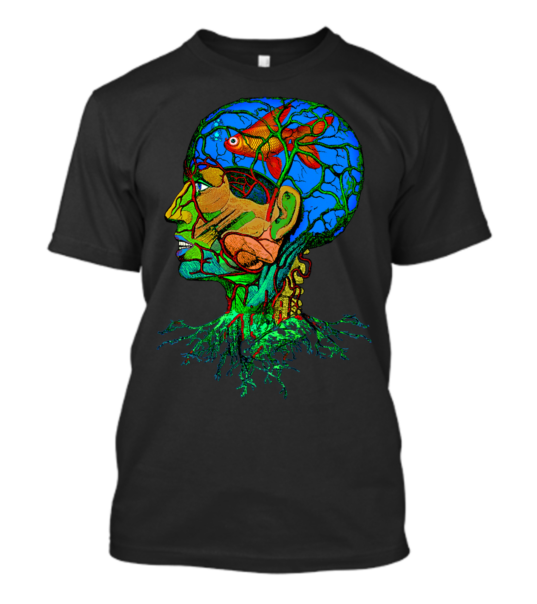 Gold Fish Swimming In Brain Roots And Vascular Mind Maze T-Shirt