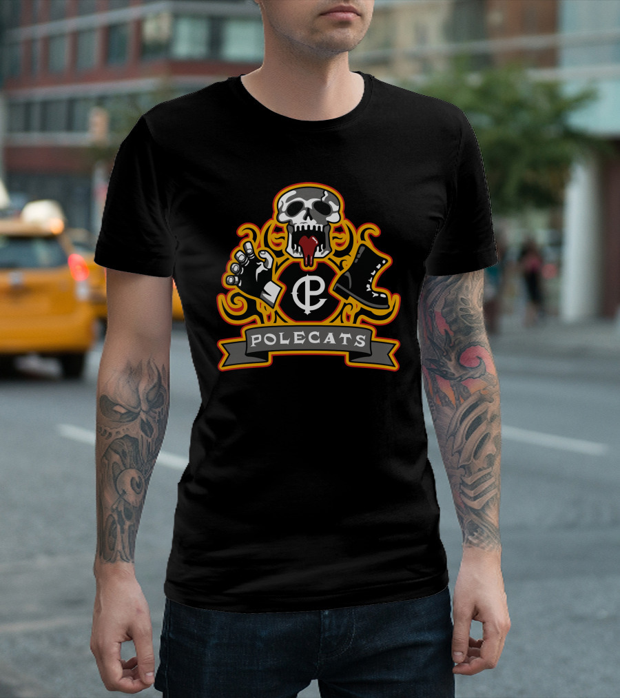 Full Throttle Polecats Flaming Skull And Gear Emblem T-Shirt