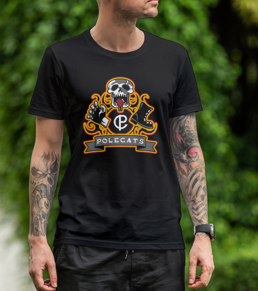 Full Throttle Polecats Flaming Skull And Gear Emblem T-Shirt