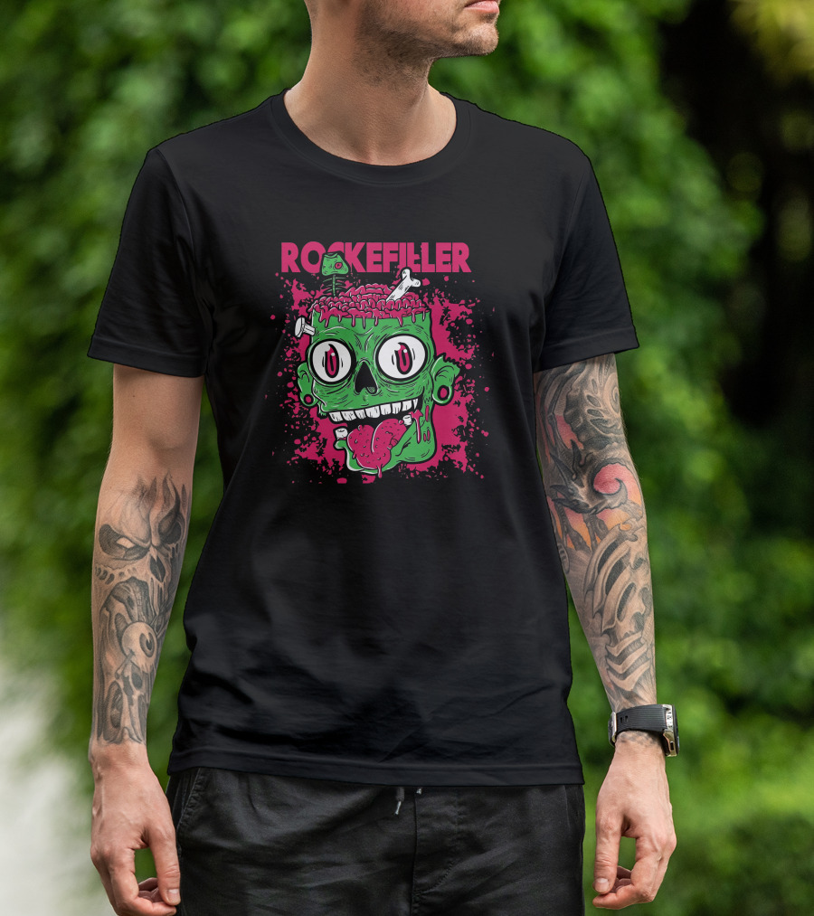 ROCKEFELLER Monster Zombie Head With Brains And Bones T-Shirt