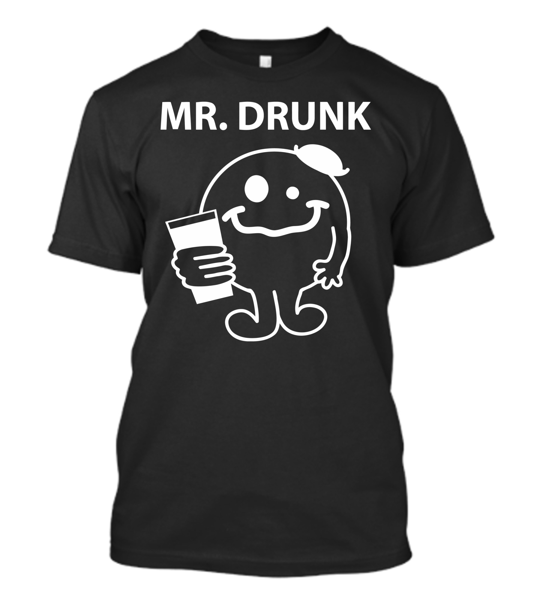 MR. DRUNK Smiling Cartoon Character Holding Drink T-Shirt