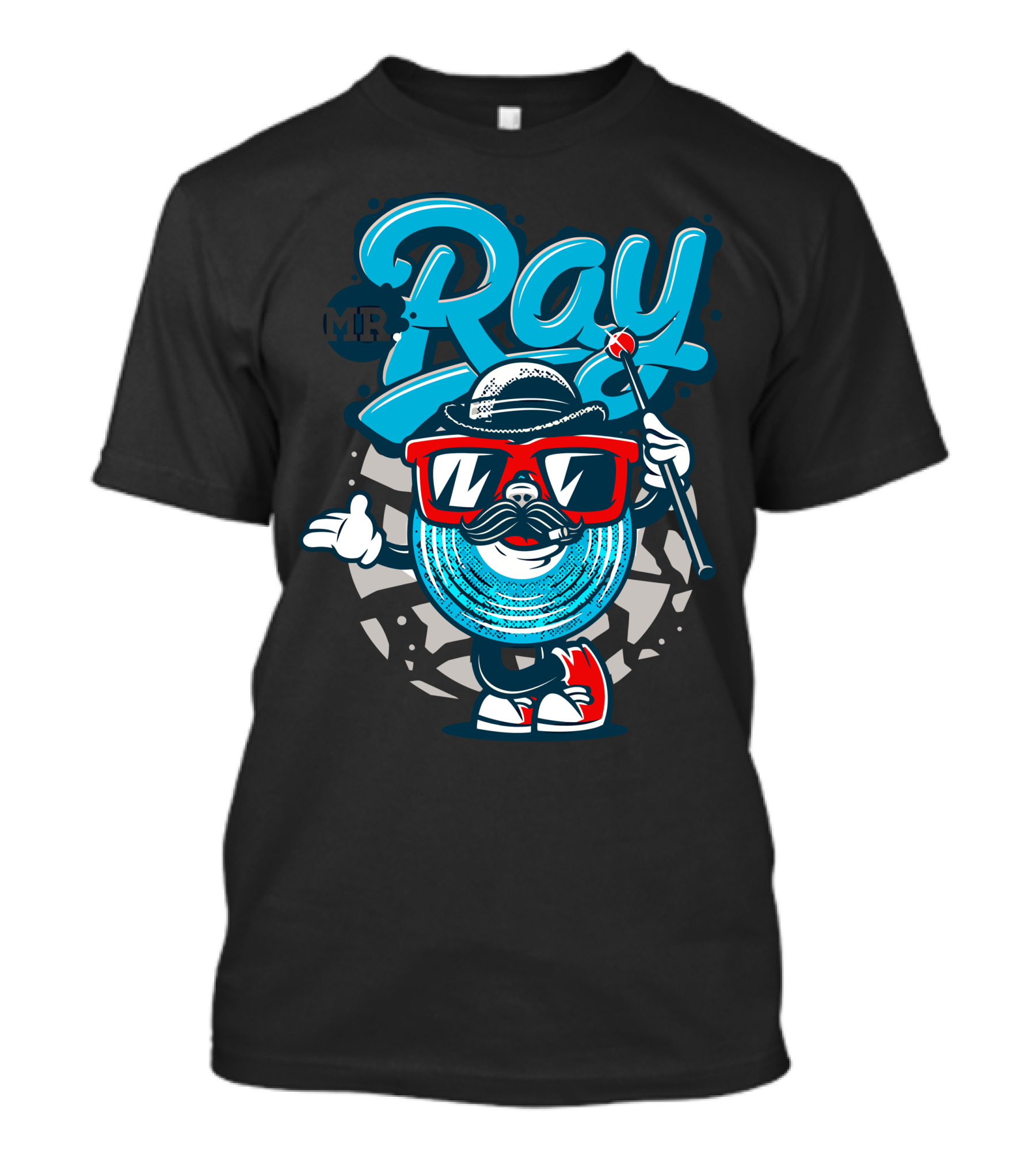 MrBlu Ray Cool Mustache Character In Hat And Glasses T-Shirt