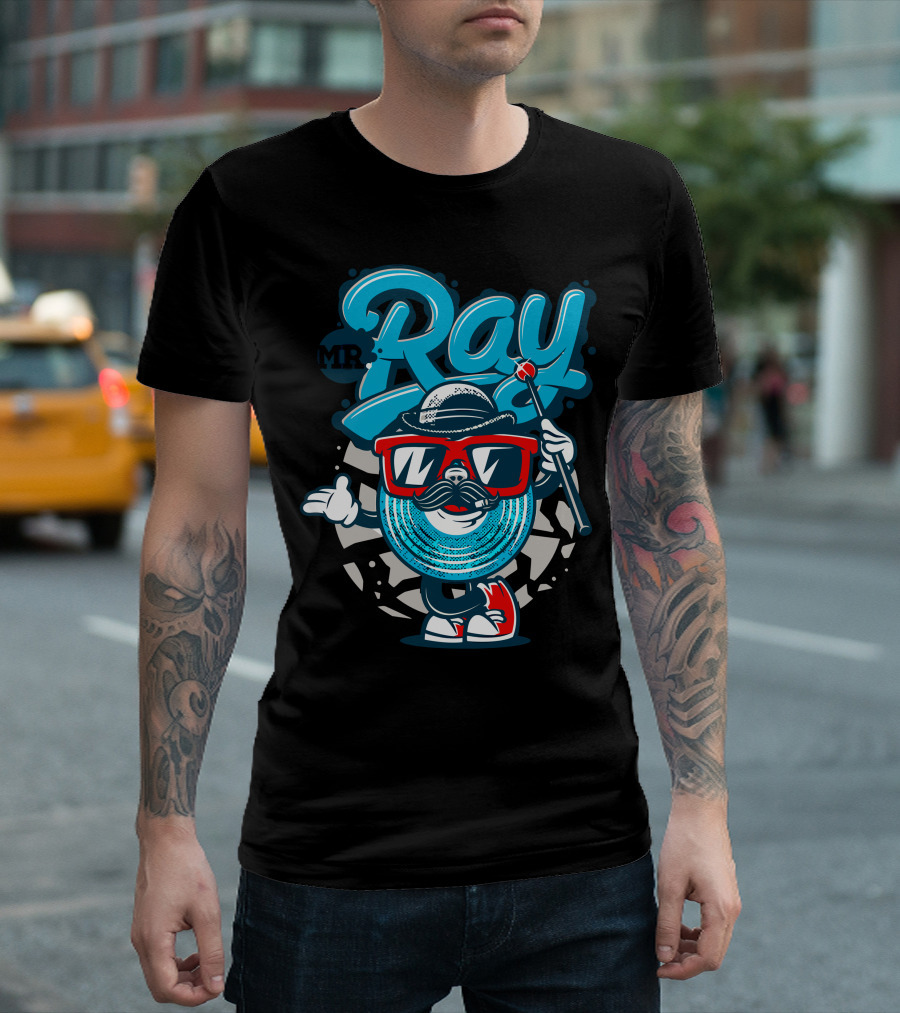 MrBlu Ray Cool Mustache Character In Hat And Glasses T-Shirt
