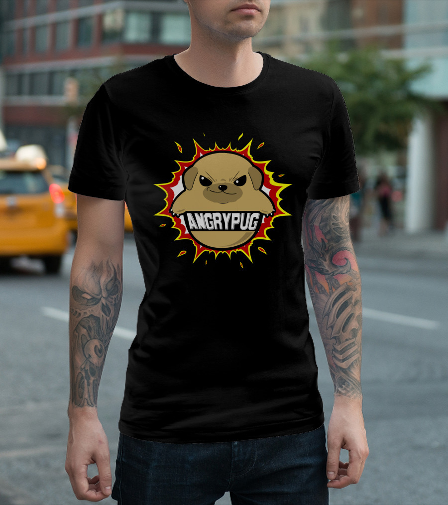 AngryPug Explosive Cartoon Emblem T-Shirt