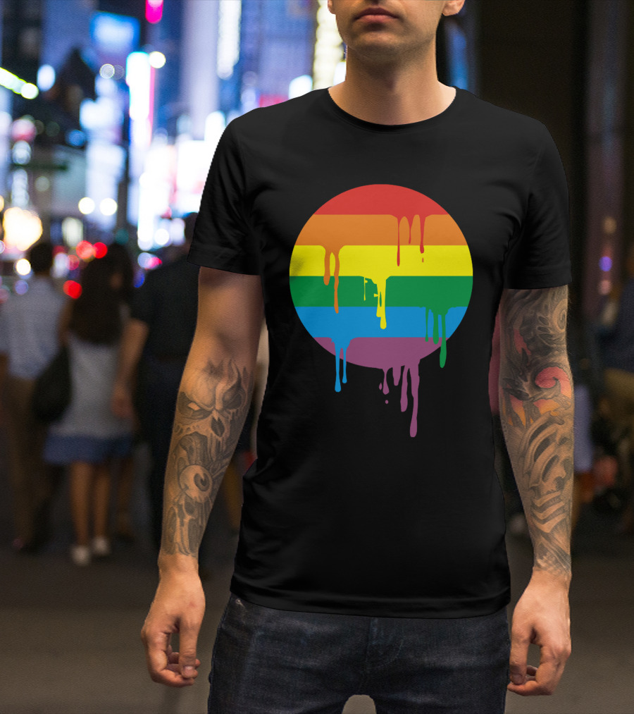 Rainbow Stripes Dripping Circle With Running Splashes T-Shirt