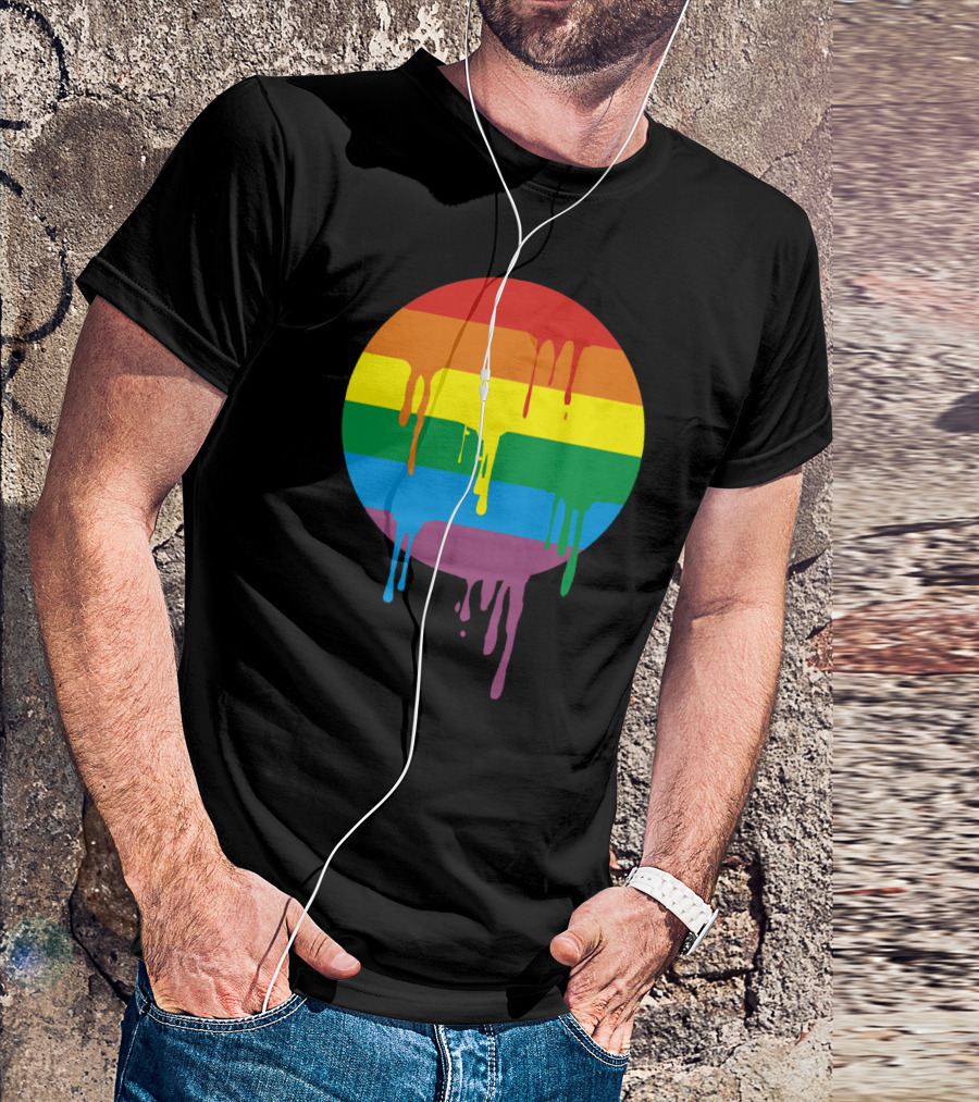 Rainbow Stripes Dripping Circle With Running Splashes T-Shirt