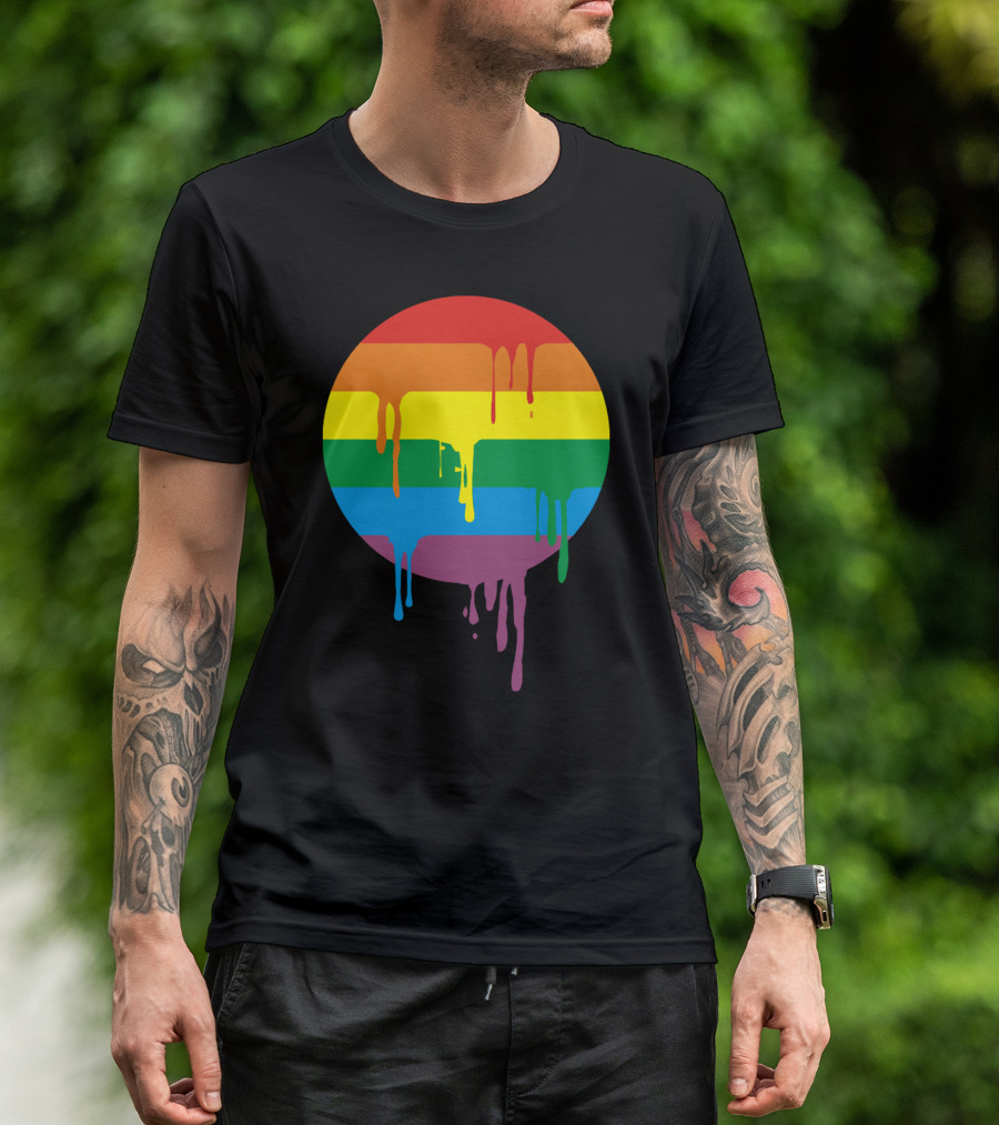 Rainbow Stripes Dripping Circle With Running Splashes T-Shirt