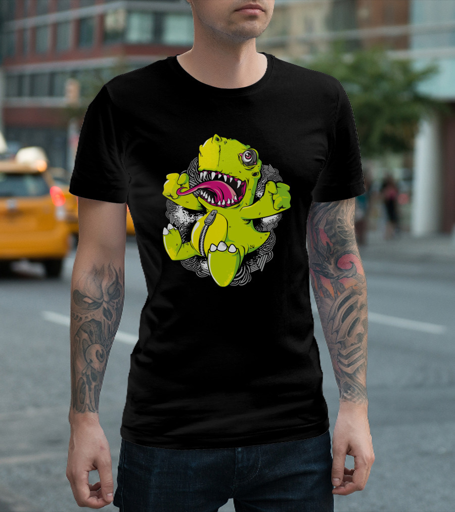 Rawrr Dinosaur Creature Cartoon with Zipper and Claws T-Shirt
