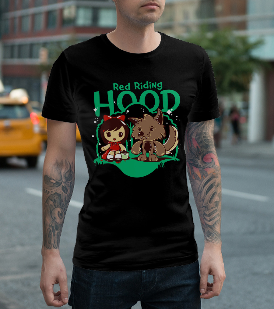 Red Riding Hood Cute Character and Friendly Wolf Forest Adventure T-Shirt