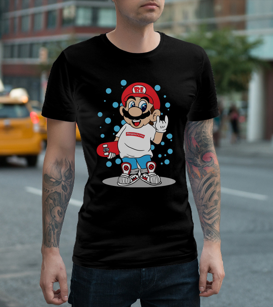 Respect Line RL Skateboard Character with Red Cap and White Gloves T-Shirt