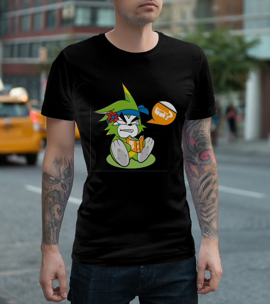 Rufu The Green Wolf Reading Comic with Speech Bubble and Angry Expression T-Shirt