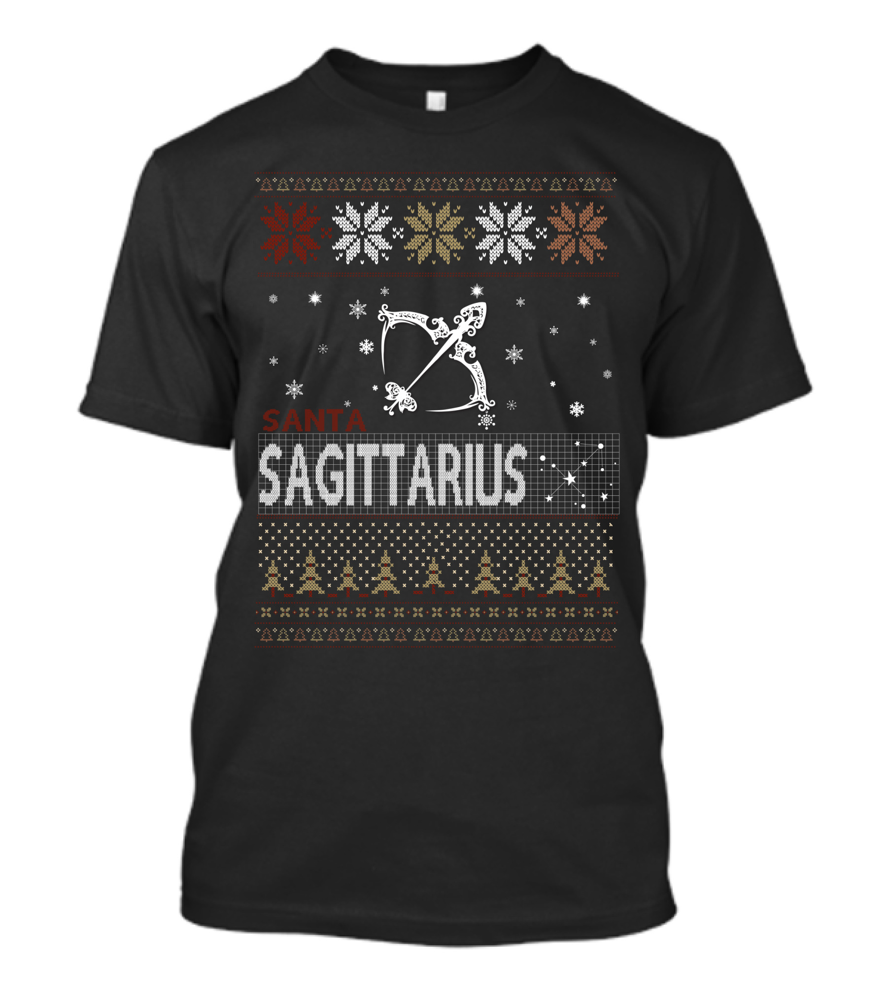 Santa Sagittarius Snowflakes Stars Bow Trees T-Shirt