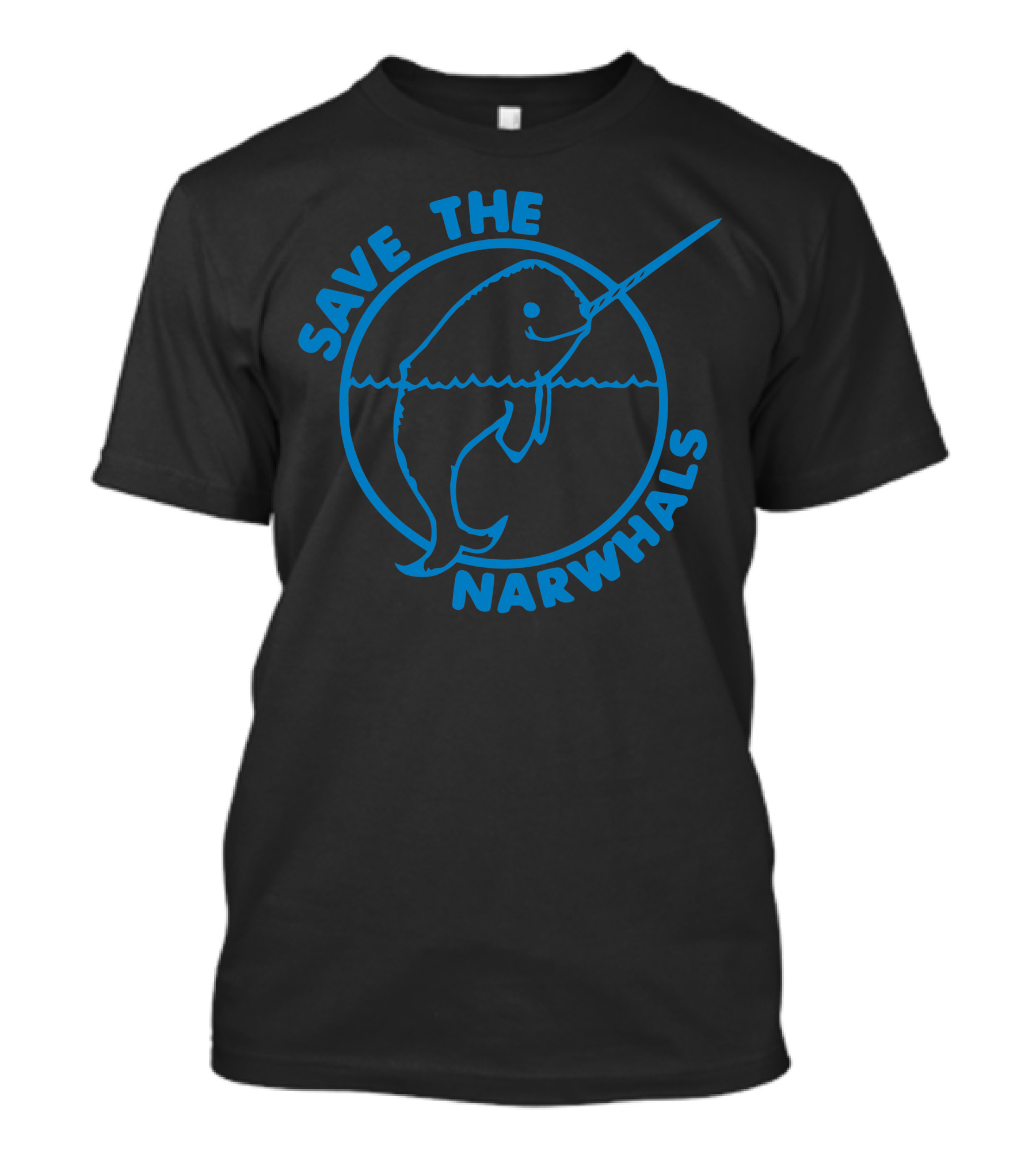 Save The Narwhals Blue Line Drawing With Circular Frame T-Shirt