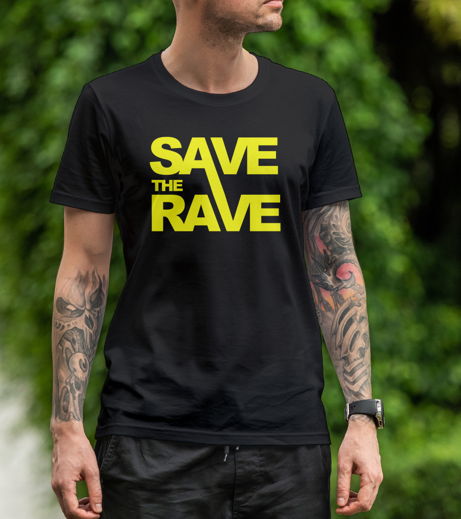 SAVE THE RAVE Bold Yellow Neon Text T-Shirt