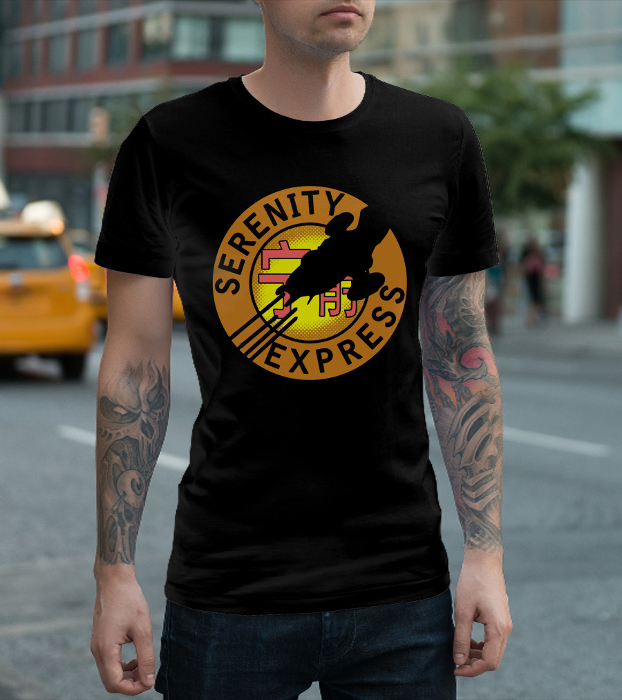 Serenity Express Firefly Ship Silhouette Yellow and Red Emblem T-Shirt