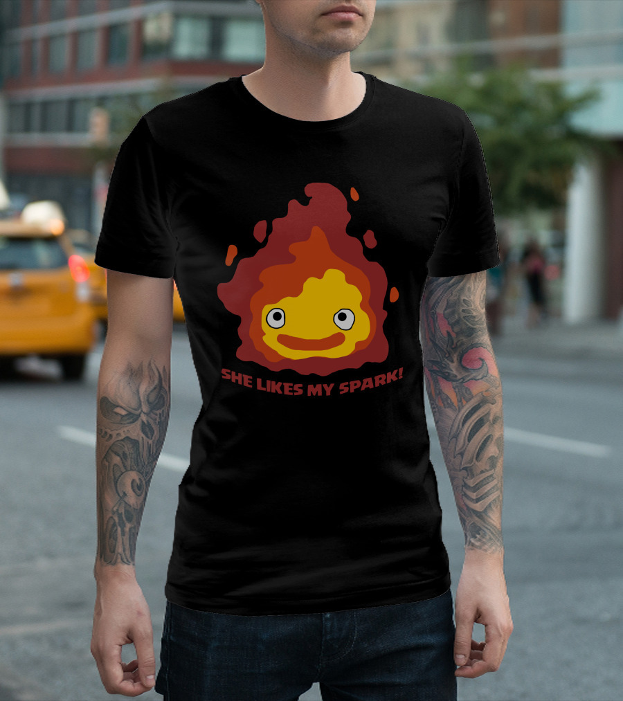 She Likes My Spark Howl's Moving Castle Calcifer Flame Face T-Shirt