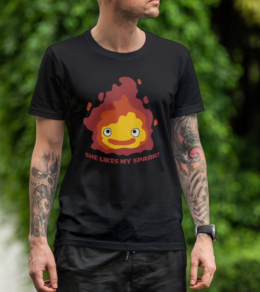 She Likes My Spark Howl's Moving Castle Calcifer Flame Face T-Shirt