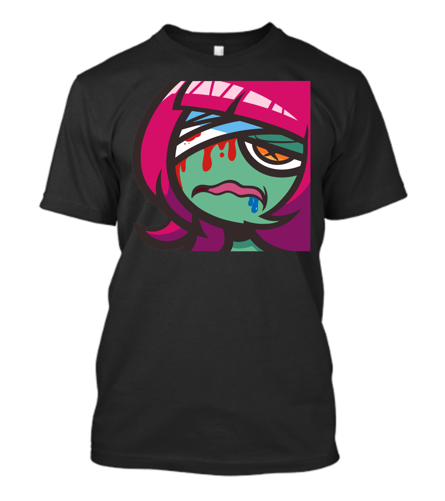 Sick Zombie Cartoon With Pink Hair And Green Face T-Shirt