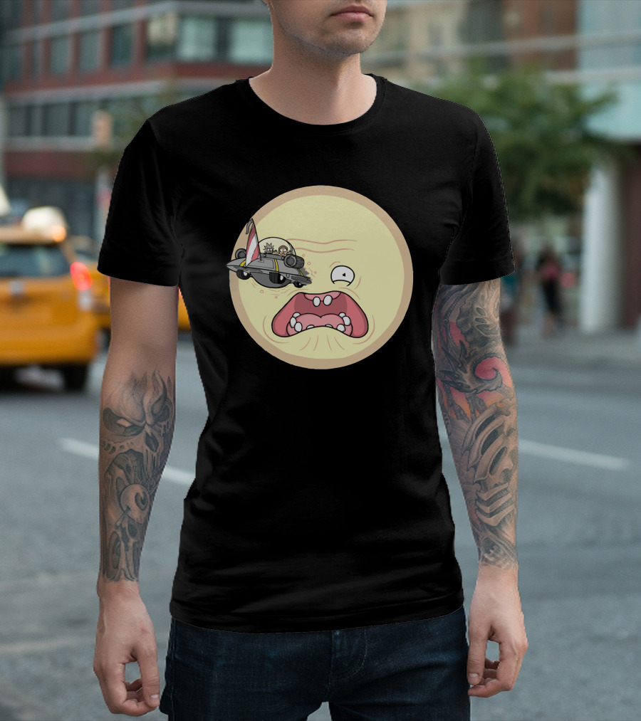 A Trip To The Sun Flying Saucer Sci-Fi Cartoon Face T-Shirt