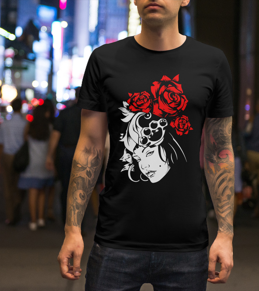 Lady Rose Red Floral Portrait Style Roses T-Shirt