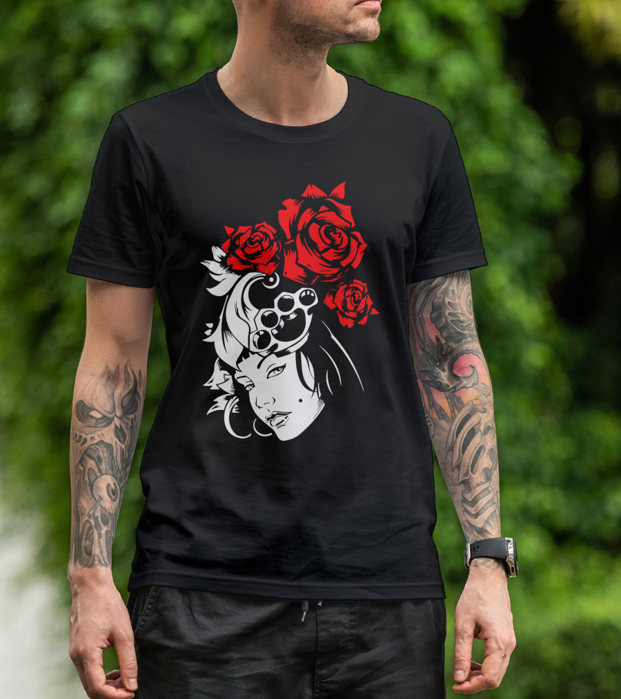 Lady Rose Red Floral Portrait Style Roses T-Shirt