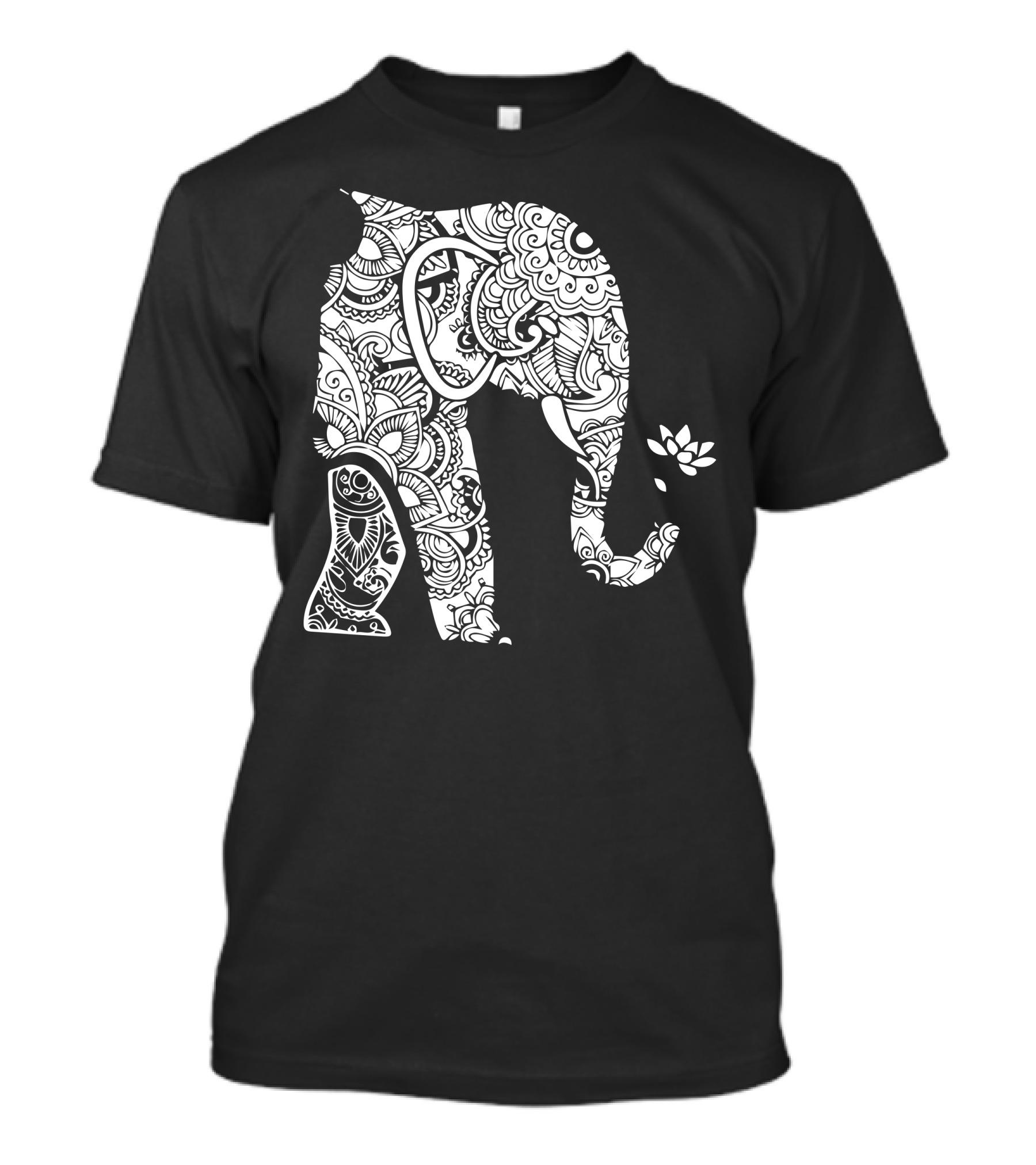 Mandala Floral Pattern Left Side Elephant With Lotus Flower T-Shirt